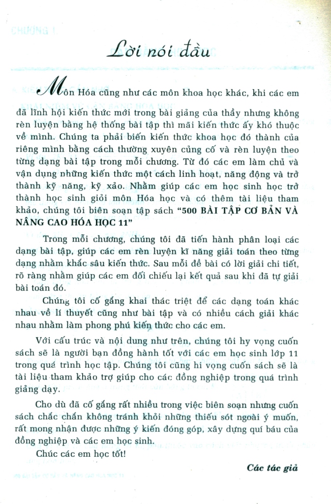 500 BÀI TẬP CƠ BẢN VÀ NÂNG CAO HÓA HỌC LỚP 11 (Biên soạn Theo chương trình GDPT mới - Dùng chung cho các bộ SGK hiện hành)